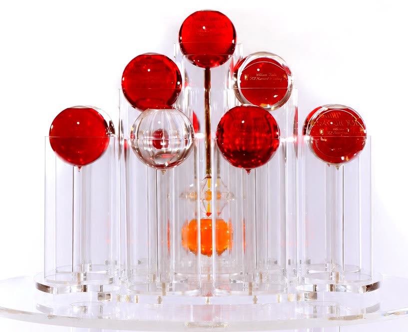 The Satin Bubbler, deep red spheres rising from a golden heart